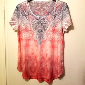 Embroidered T shirt style Top XL Style & Co 100% Polyester lightweight